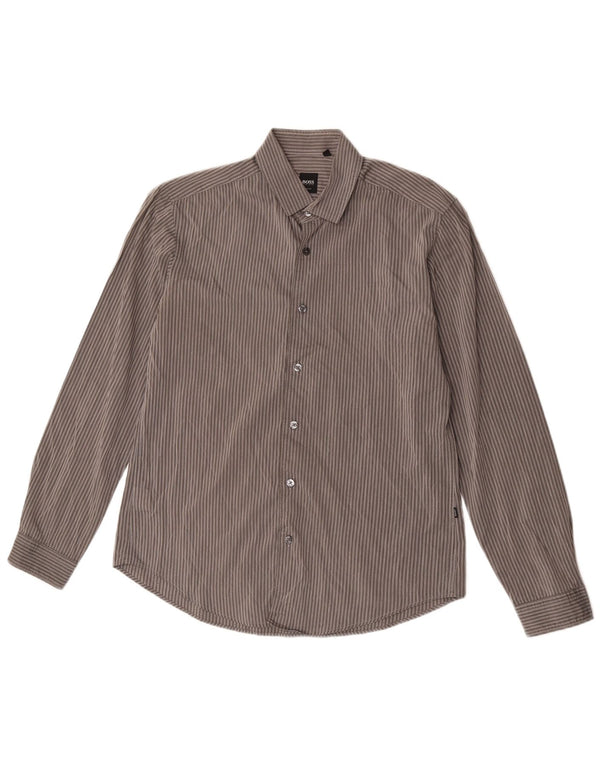 Hugo Boss Mens Slim Fit Shirt Medium Grey Pinstripe Cotton
