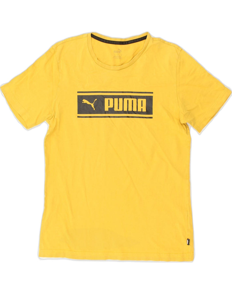 PUMA Mens Graphic T-Shirt Top Small Yellow | Vintage Puma | Thrift | Second-Hand Puma | Used Clothing | Messina Hembry 