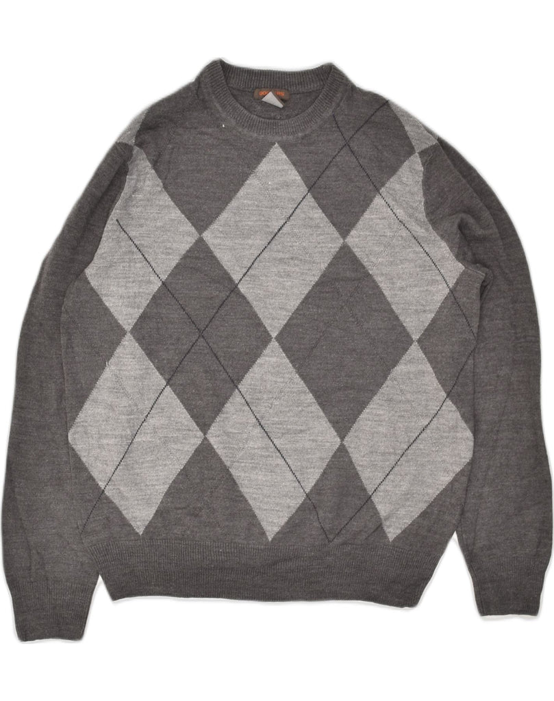 DOCKERS Mens Crew Neck Jumper Sweater Medium Grey Argyle/Diamond Acrylic | Vintage Dockers | Thrift | Second-Hand Dockers | Used Clothing | Messina Hembry 