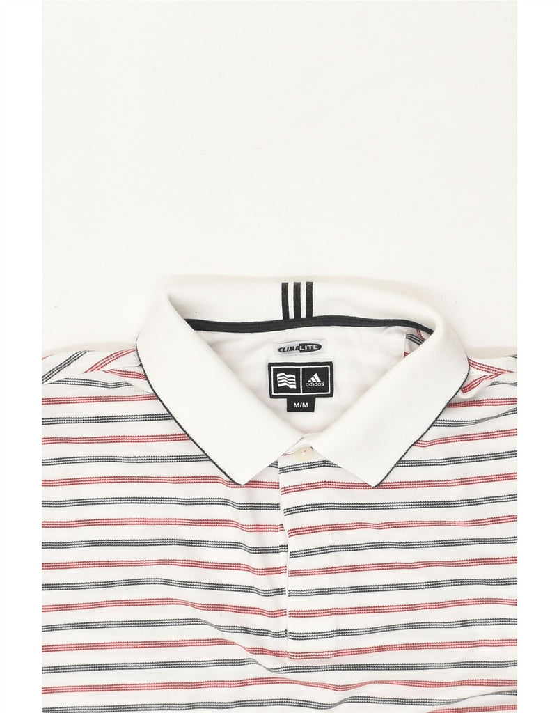 ADIDAS Mens Climalite Polo Shirt Medium White Striped Cotton | Vintage Adidas | Thrift | Second-Hand Adidas | Used Clothing | Messina Hembry 