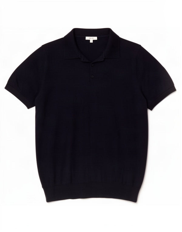 Reiss Mens Short Sleeve Polo Neck Jumper Sweater Large Navy Blue Wool
