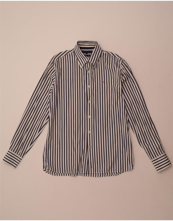 TOMMY HILFIGER Mens Shirt Medium White Striped Cotton