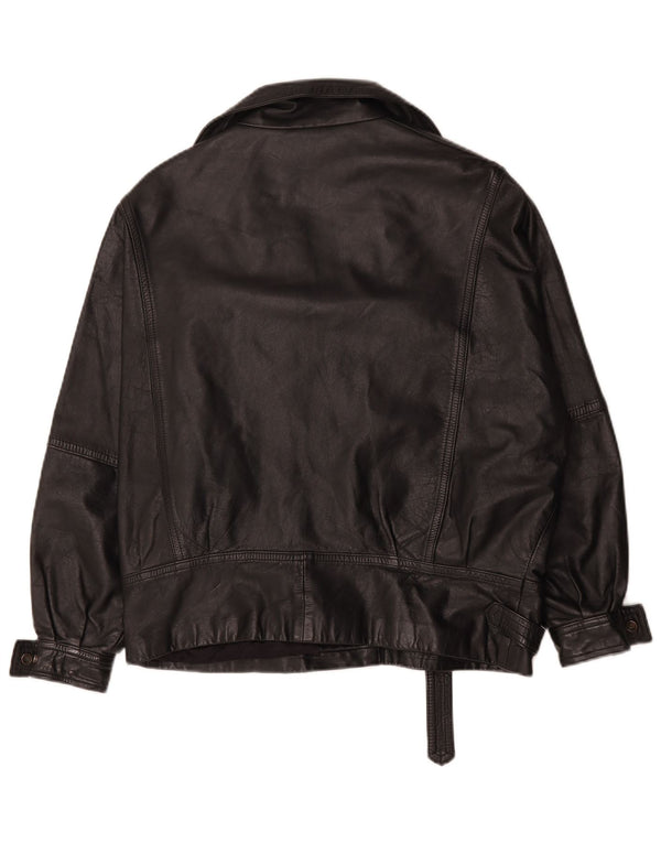 Vintage Womens Oversized Leather Biker Jacket UK 14 Large  Black Leather