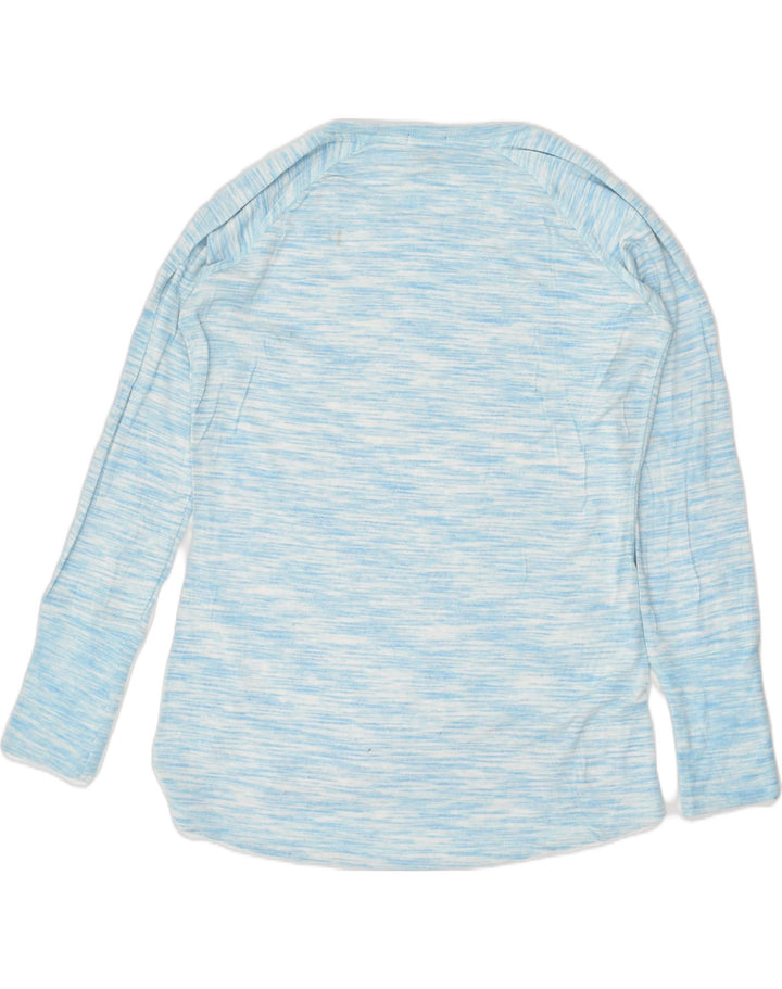 CHAMPION Womens Top Long Sleeve UK 10 Small Blue Pinstripe Rayon | Vintage Champion | Thrift | Second-Hand Champion | Used Clothing | Messina Hembry 