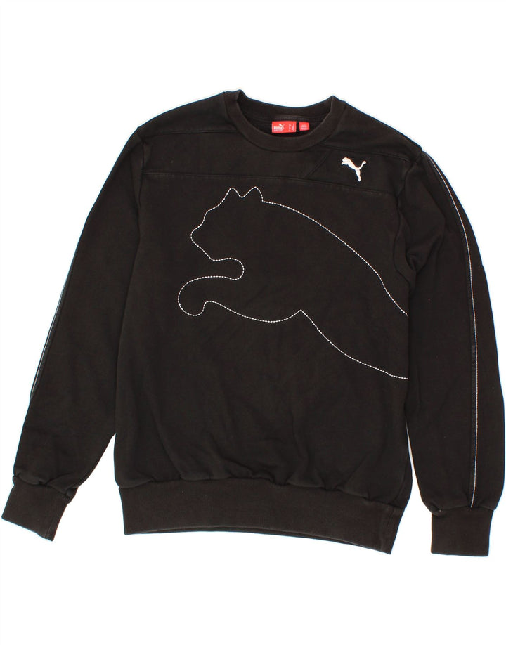 PUMA Womens Graphic Sweatshirt Jumper UK 12 Medium Black Cotton Vintage Puma and Second-Hand Puma from Messina Hembry 