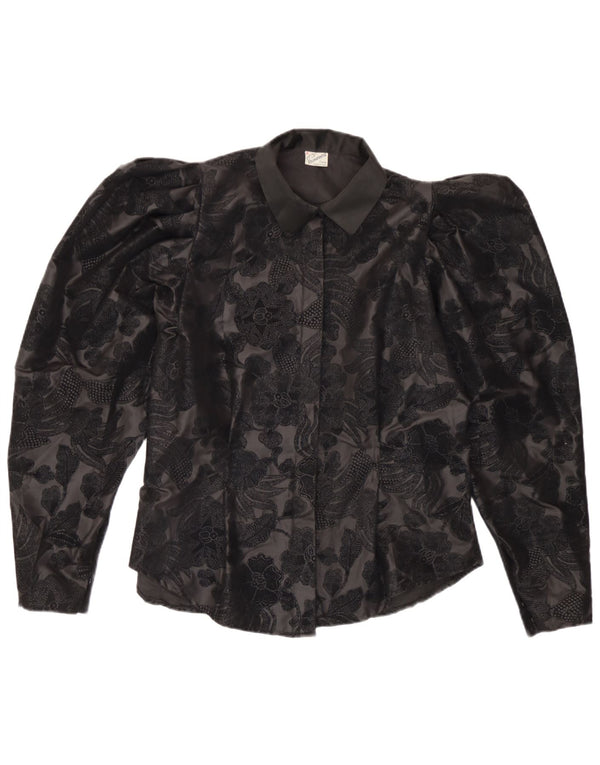 Primavera Firenze Womens Shirt Blouse UK 12 Medium Black Floral Polyester