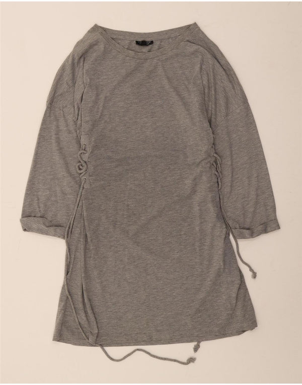 TOPSHOP Womens Long Sleeve T-Shirt Dress UK 16 Large Grey Cotton