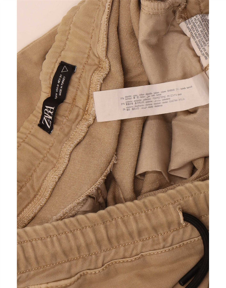 Zara Mens Tracksuit Trousers Joggers Medium Beige Cotton