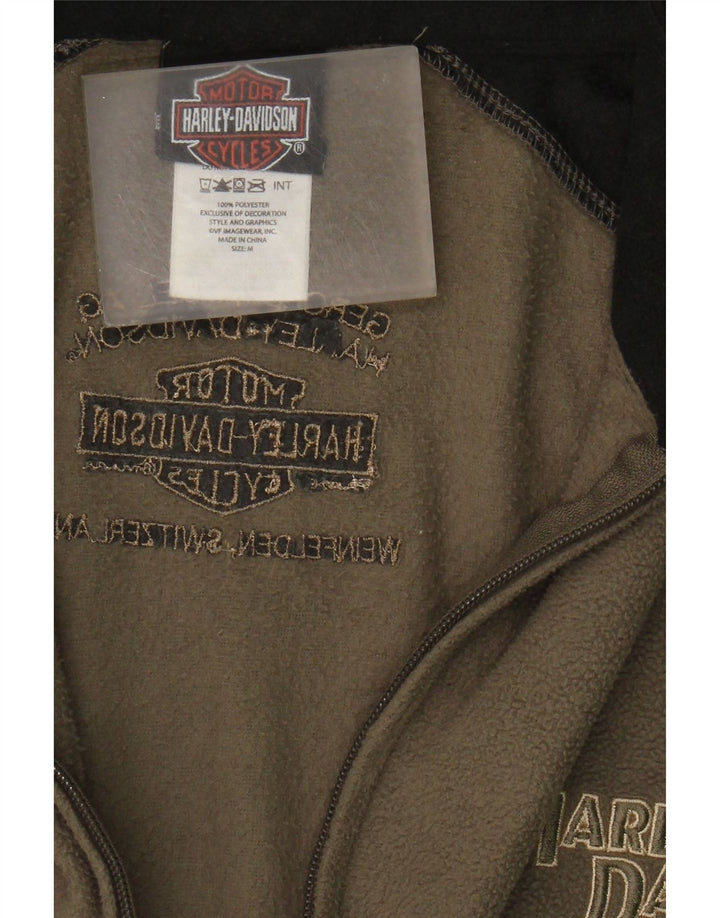 Harley Davidson Mens Fleece Jacket UK 38 Medium Khaki Colourblock Polyester