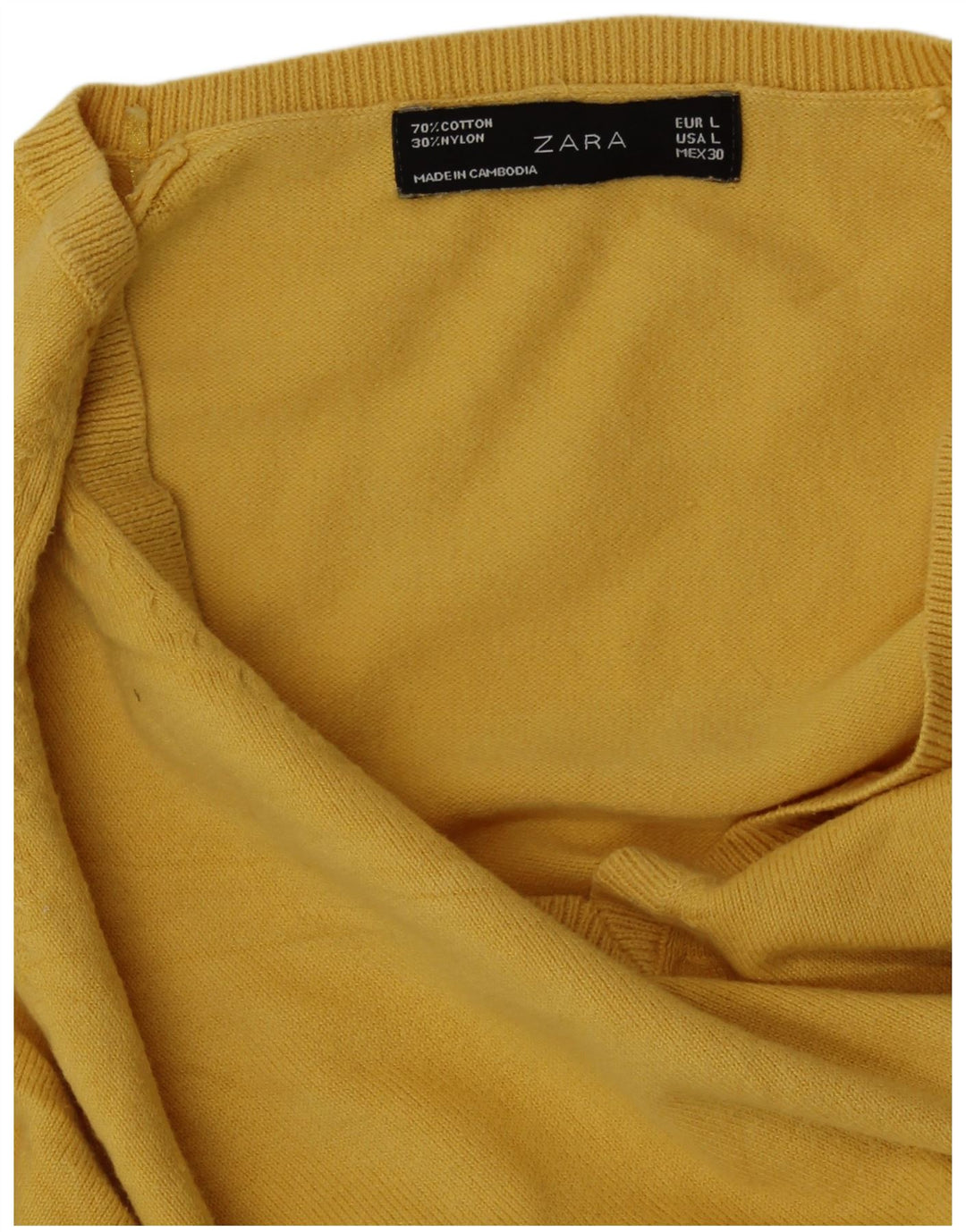 ZARA Womens V-Neck Jumper Sweater UK 14 Large Yellow Cotton