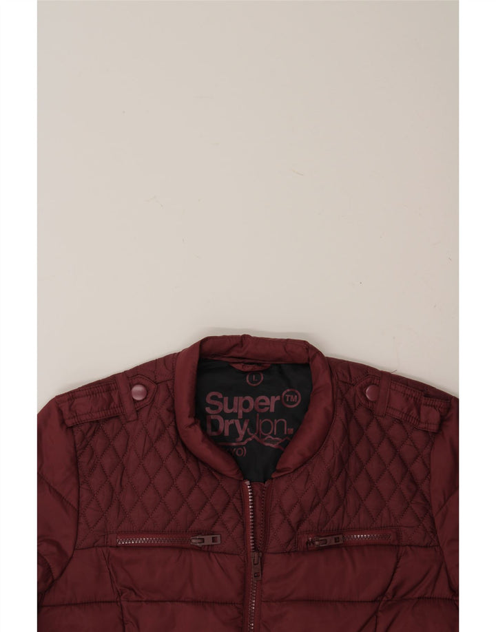 SUPERDRY Womens Military Padded Jacket UK 14 Large Maroon Nylon Vintage Superdry and Second-Hand Superdry from Messina Hembry 