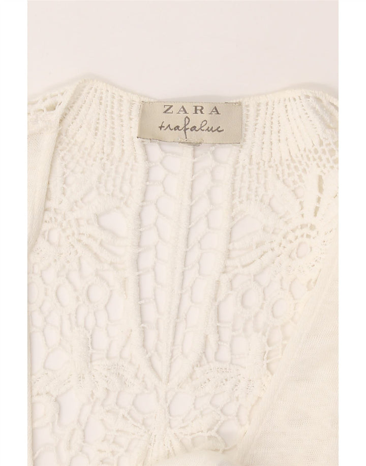 ZARA Womens Blouse Top UK 14 Medium White Floral Vintage Zara and Second-Hand Zara from Messina Hembry 