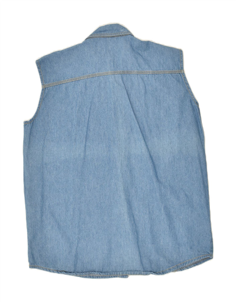 VINTAGE Womens Sleeveless Denim Shirt UK 14 Medium Blue Cotton Vintage Vintage and Second-Hand Vintage from Messina Hembry 