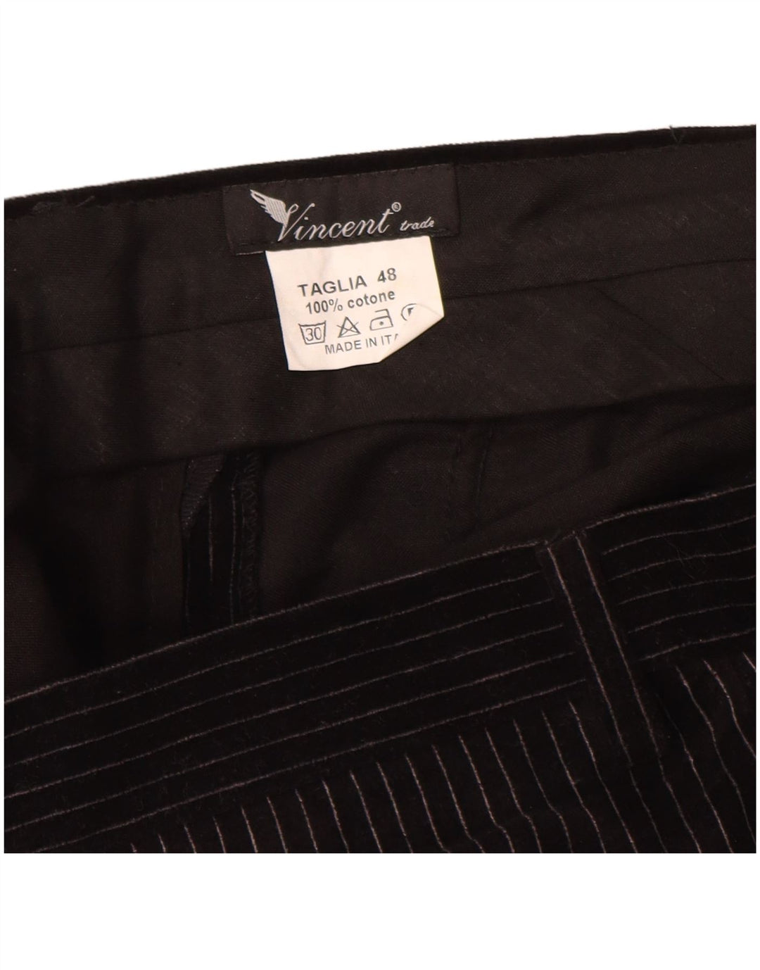 Vincent Mens 2 Button 2 Piece Suit IT 48 Medium W30 L32 Black Pinstripe