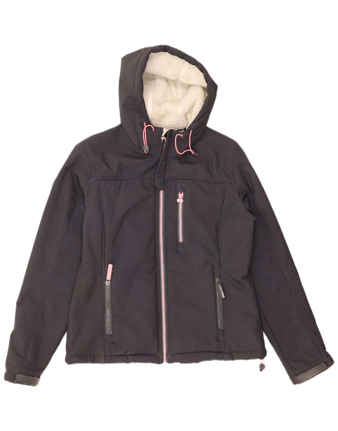 SUPERDRY Womens Windtrekker Hooded Windbreaker Jacket UK 14 Large Grey