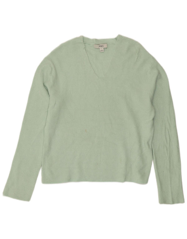 Marks & Spencer Womens Crop V-Neck Jumper Sweater UK 10 Small Green Viscose