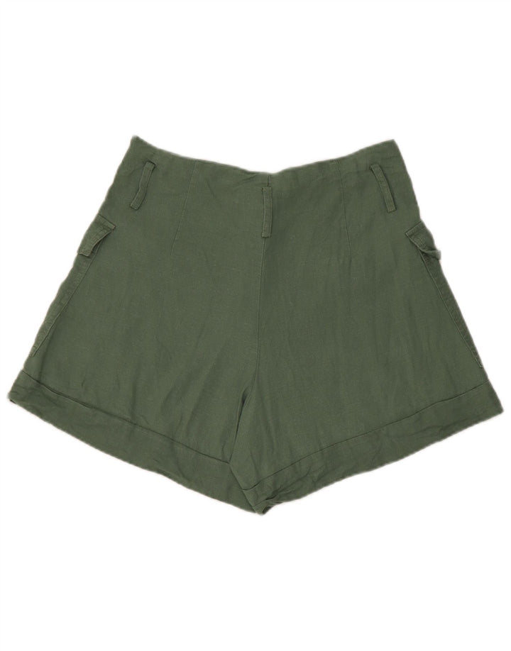 Zara Womens Cargo Shorts Small W26  Green Linen