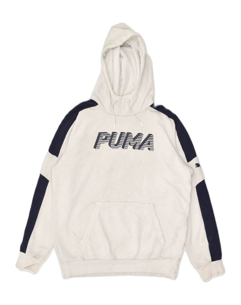 PUMA Mens Graphic Hoodie Jumper Medium White Colourblock Cotton | Vintage Puma | Thrift | Second-Hand Puma | Used Clothing | Messina Hembry 