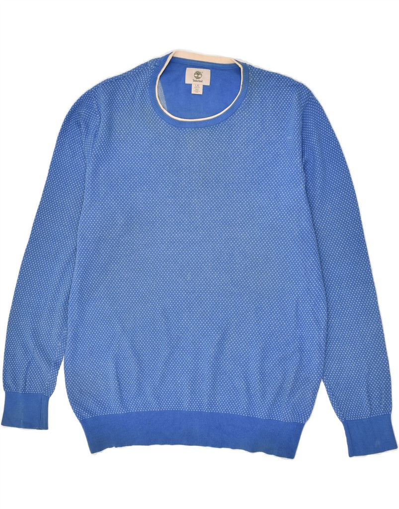 TIMBERLAND Mens Boat Neck Jumper Sweater Large Blue Polka Dot Cotton | Vintage Timberland | Thrift | Second-Hand Timberland | Used Clothing | Messina Hembry 