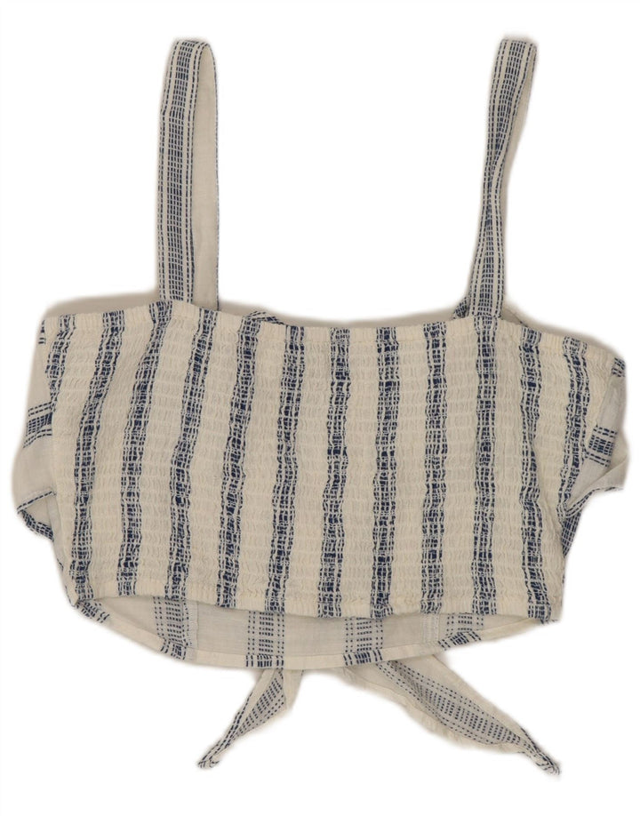 Benetton Womens Corset Top UK 12 Medium White Striped Cotton