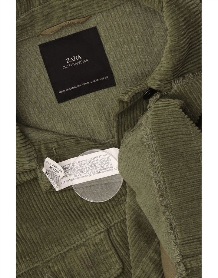 Zara Womens Oversized Corduroy Jacket UK 14 Medium Green Cotton