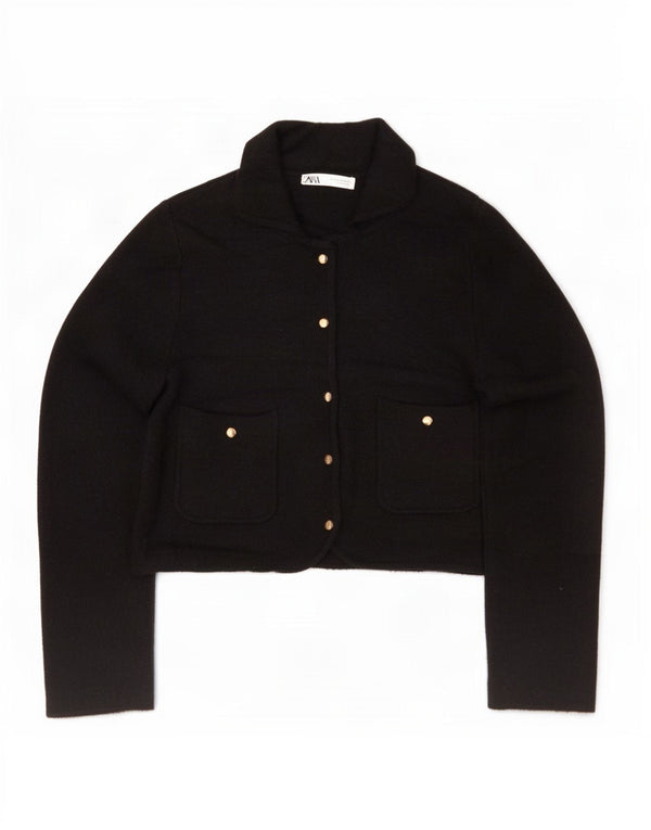 Zara Womens Crop Cardigan Sweater UK 14 Medium Black Acrylic