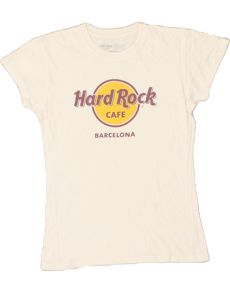 HARD ROCK CAFE Womens Barcelona Graphic T-Shirt Top UK 10 Small Off White | Vintage Hard Rock Cafe | Thrift | Second-Hand Hard Rock Cafe | Used Clothing | Messina Hembry 