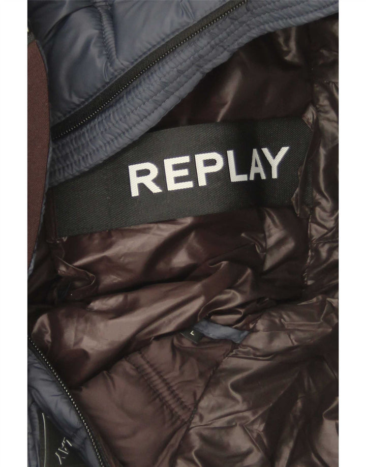 Replay Womens Hooded Padded Jacket UK 16 Large Navy Blue Polyamide