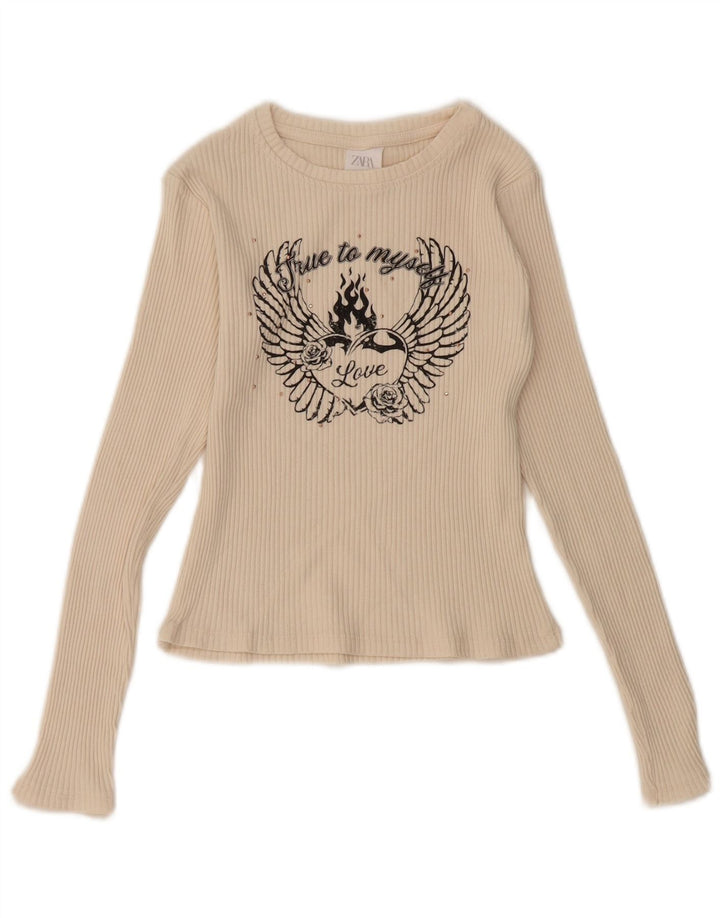 ZARA Girls Graphic Top Long Sleeve 11-12 Years Off White