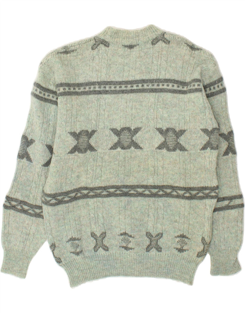 BENETTON Mens Crew Neck Jumper Sweater Medium Green Fair Isle Virgin Wool Vintage Benetton and Second-Hand Benetton from Messina Hembry 