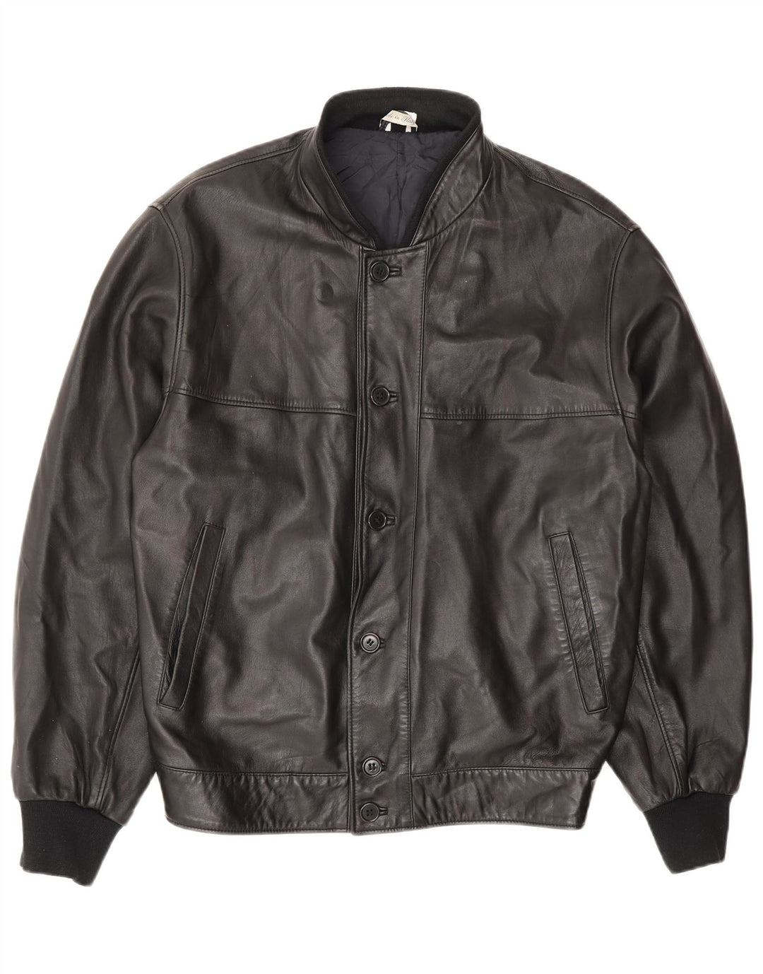 Vintage Mens Leather Jacket IT 48 Medium Black Leather