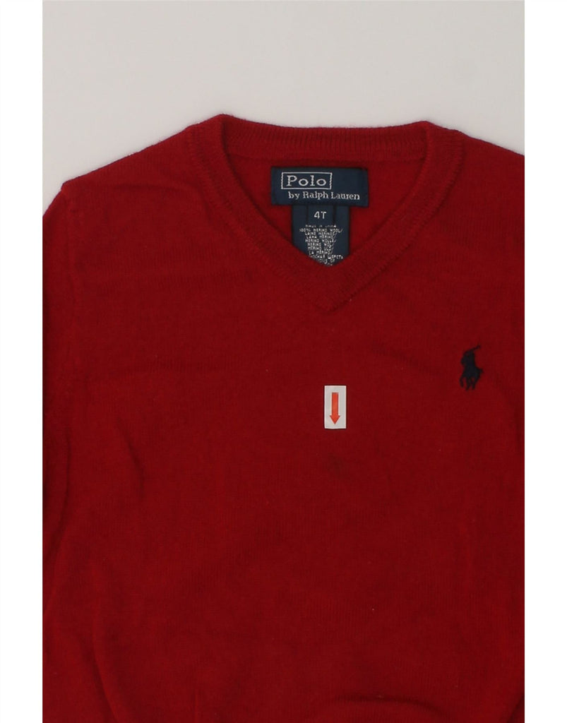 POLO RALPH LAUREN Boys V-Neck Jumper Sweater 3-4 Years Red Merino Wool | Vintage Polo Ralph Lauren | Thrift | Second-Hand Polo Ralph Lauren | Used Clothing | Messina Hembry 