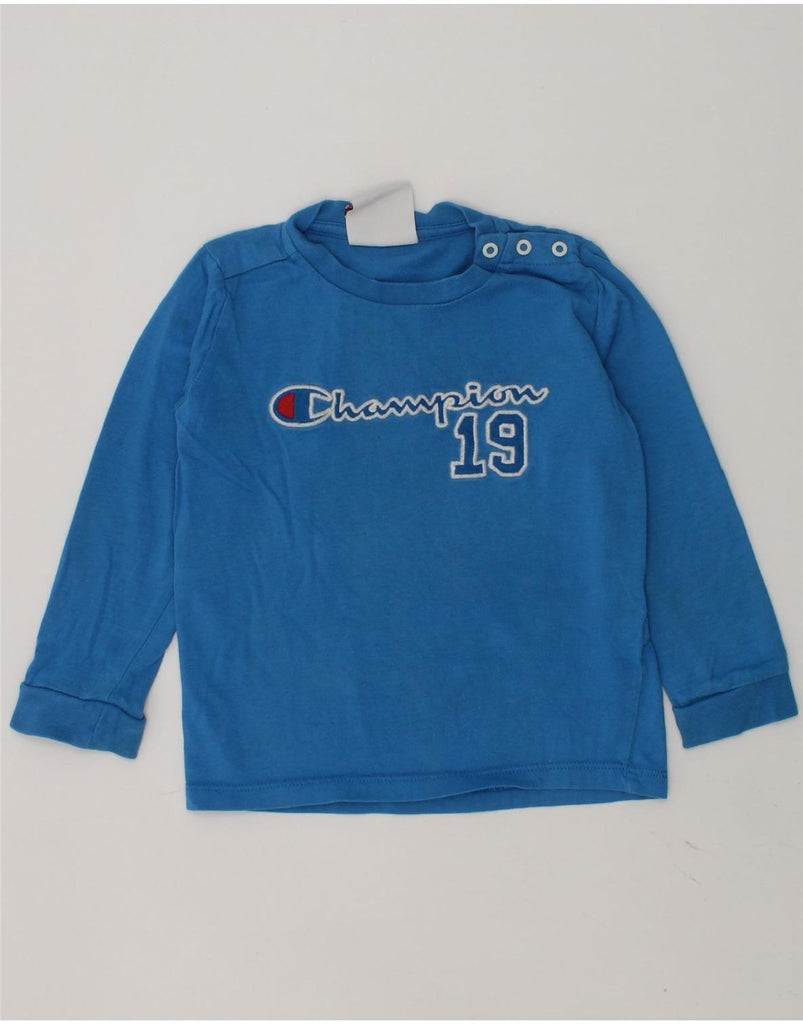 CHAMPION Baby Boys Graphic Top Long Sleeve 12-18 Months Medium Blue Cotton | Vintage Champion | Thrift | Second-Hand Champion | Used Clothing | Messina Hembry 