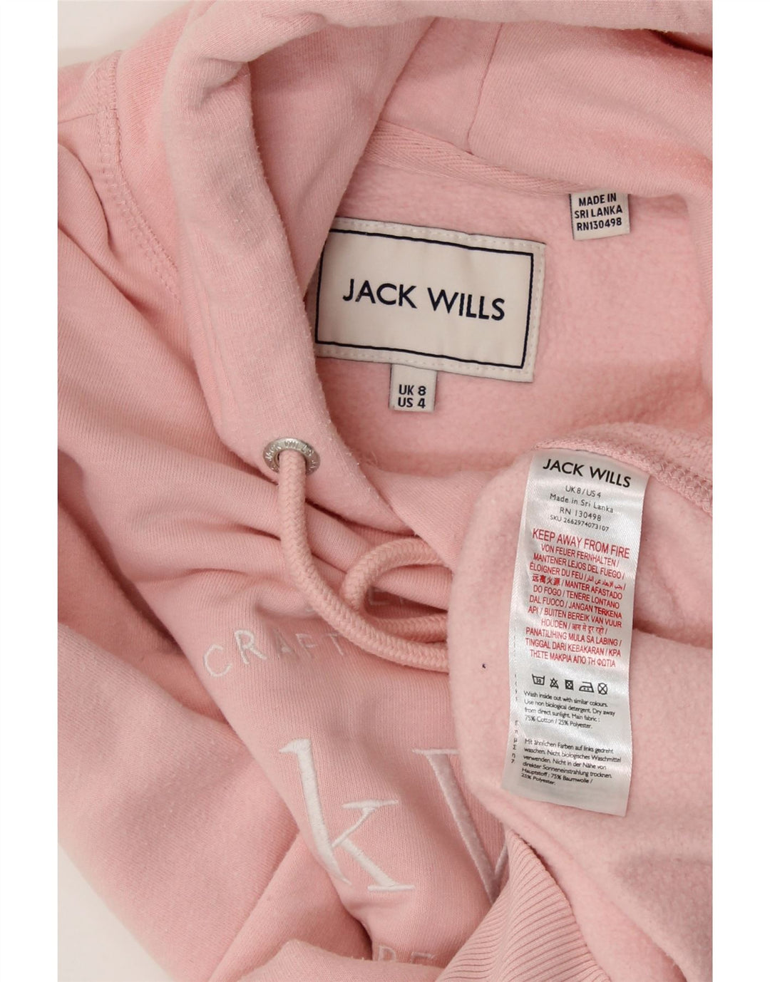JACK WILLS Womens Graphic Oversized Hoodie Jumper UK 8 Small  Pink Cotton