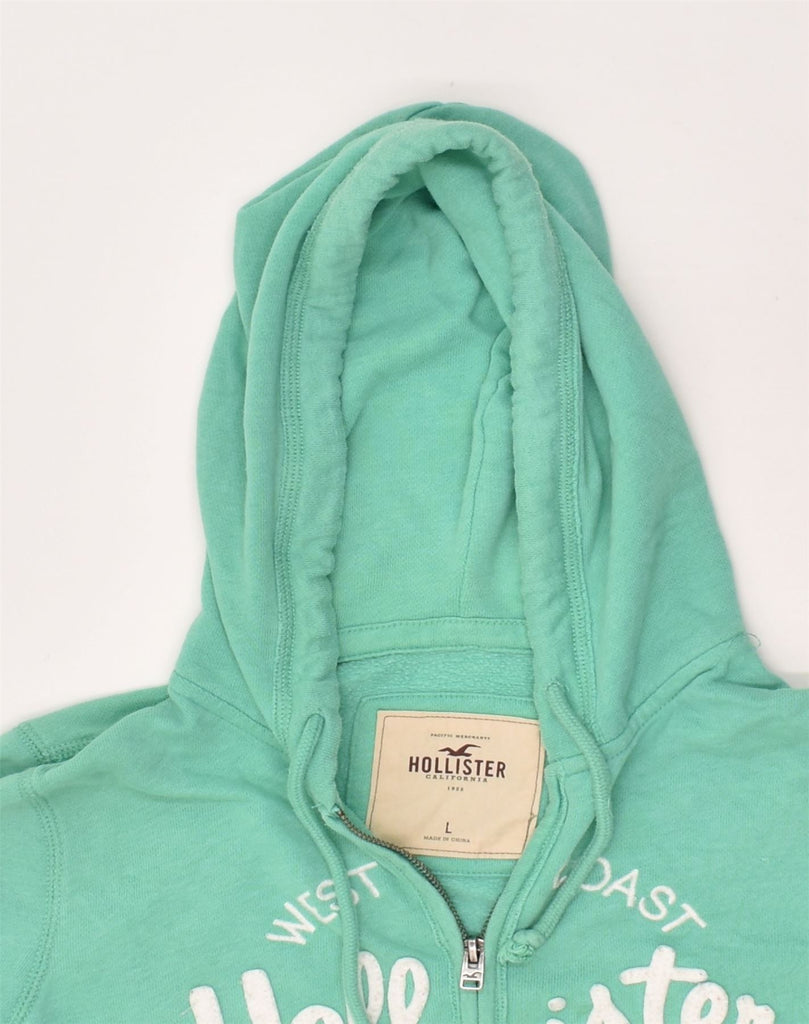 HOLLISTER Womens Graphic Zip Hoodie Sweater UK 14 Large Green Cotton | Vintage Hollister | Thrift | Second-Hand Hollister | Used Clothing | Messina Hembry 