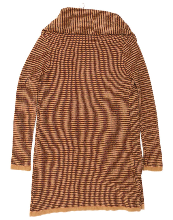 Zara Womens Longline Open Cardigan Sweater UK 10 Small Brown Geometric