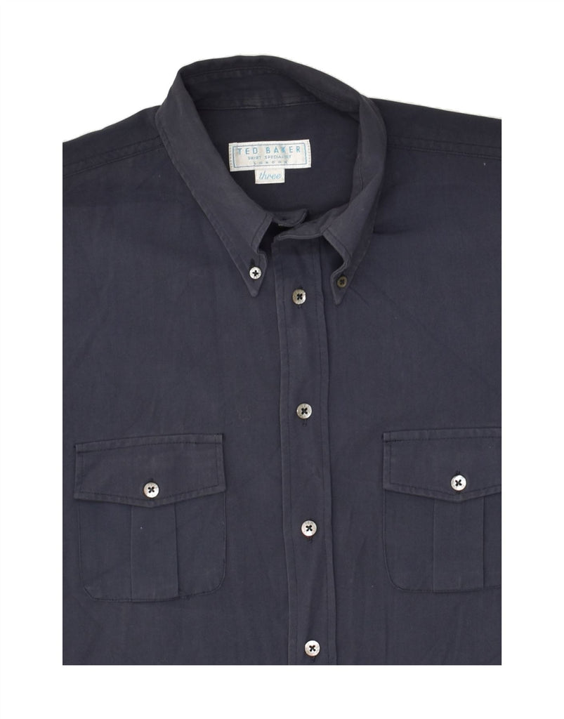 TED BAKER Mens Short Sleeve Shirt Size 3 Medium Navy Blue Polyester | Vintage Ted Baker | Thrift | Second-Hand Ted Baker | Used Clothing | Messina Hembry 