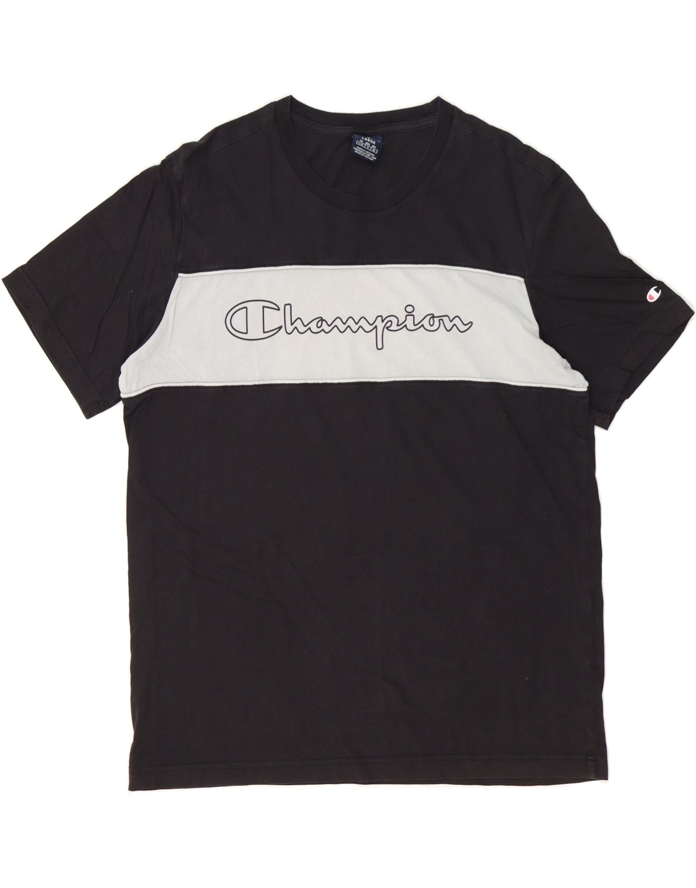 CHAMPION Mens Graphic T-Shirt Top Large Black Colourblock Cotton