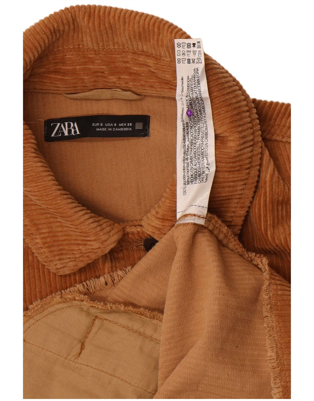 Zara Womens Oversized Corduroy Jacket UK 10 Small Brown Cotton