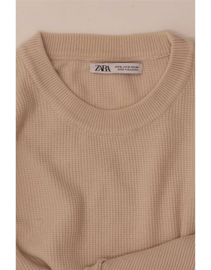 Zara Mens Crew Neck Jumper Sweater Medium Beige