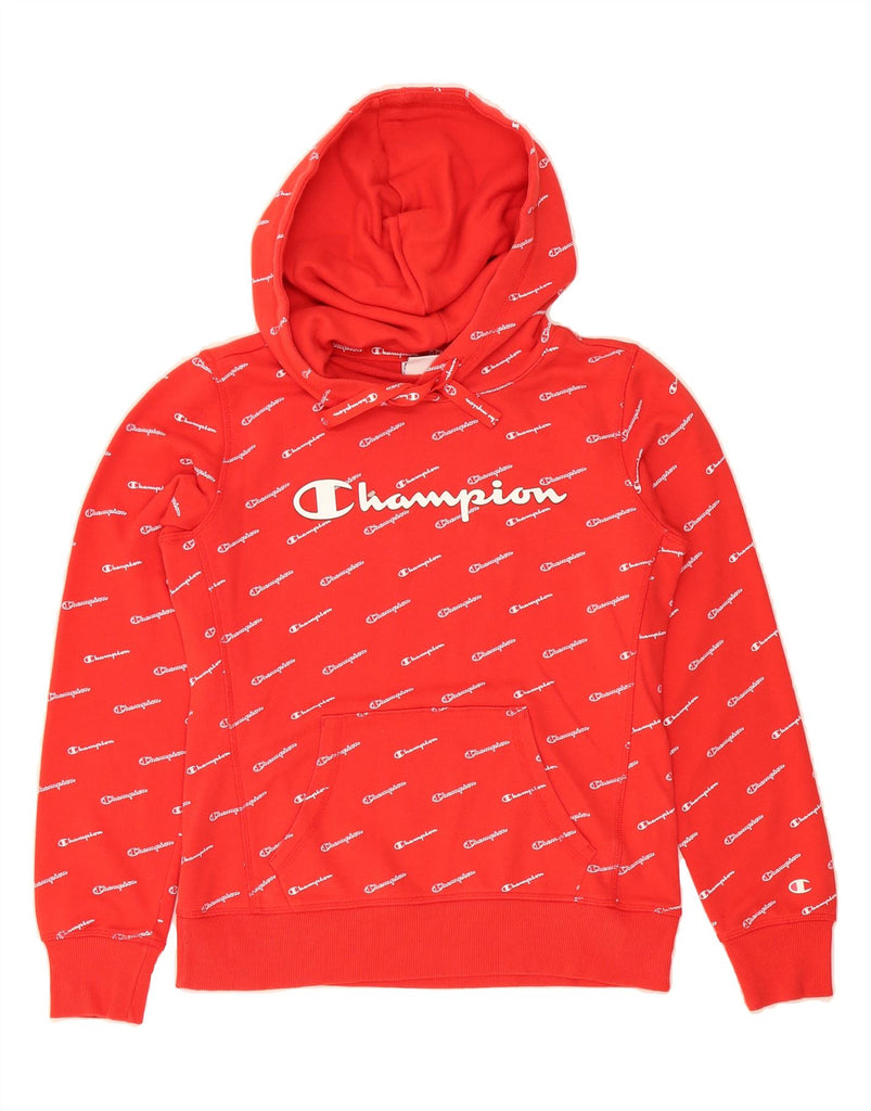 CHAMPION Womens Graphic Hoodie Jumper UK 12 Medium Red Cotton Vintage Champion and Second-Hand Champion from Messina Hembry 