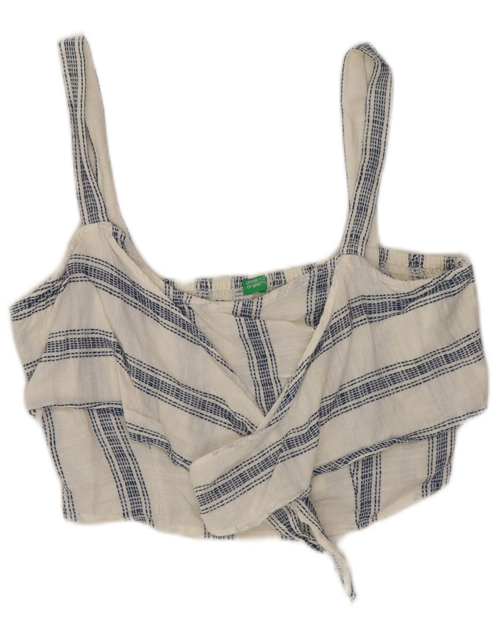 Benetton Womens Corset Top UK 12 Medium White Striped Cotton