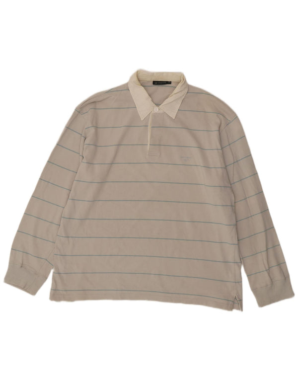 Dockers Mens Long Sleeve Rugby Polo Shirt UK 46/48 XL Grey Striped Cotton