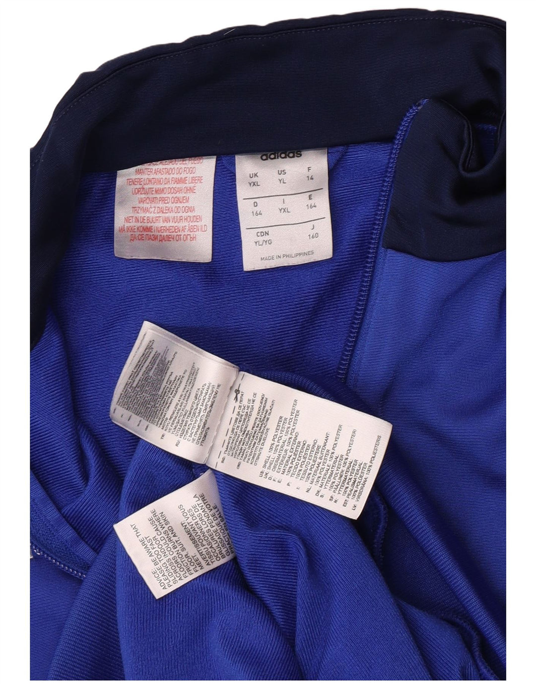 Adidas Boys Tracksuit Top Jacket 13-14 Years XL Blue Colourblock Polyester