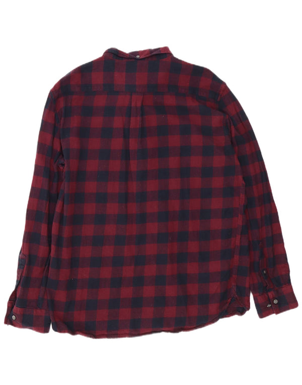 French Connection Mens Flannel Shirt 2XL Burgundy Gingham Cotton