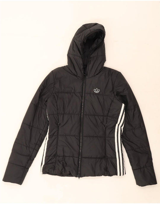 ADIDAS Womens Hooded Padded Jacket UK 10 Small Black Polyester
