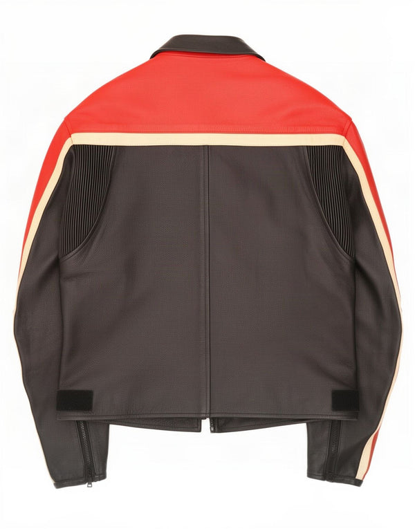 Vintage Mens Motorstyle Leather Racer Jacket UK 40 Large Black Colourblock