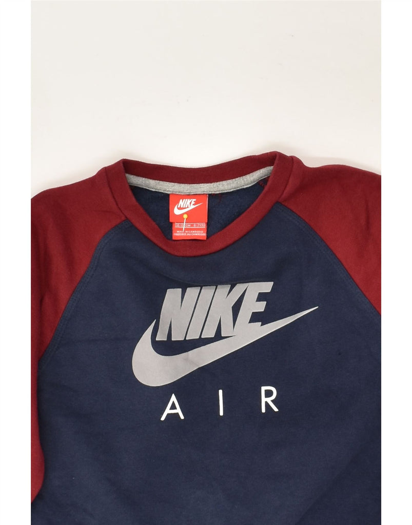 NIKE Boys Graphic Sweatshirt Jumper 6-7 Years Navy Blue Colourblock Cotton | Vintage Nike | Thrift | Second-Hand Nike | Used Clothing | Messina Hembry 