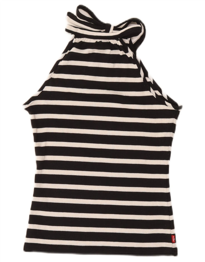 Levi's Womens Crop Halter Top UK 8 Small Black Striped Cotton