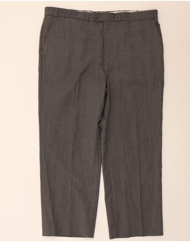 Marks & Spencer Mens Straight Suit Trousers W42 L29 Grey Striped Polyester